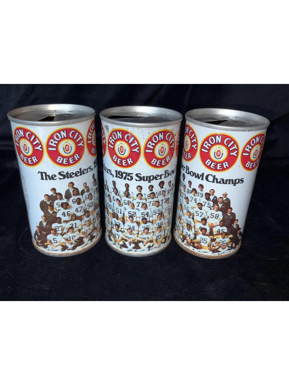 3 Vintage 1975 IRON CITY BEER PITTSBURGH STEELERS SUPER BOWL CHAMPS CANS